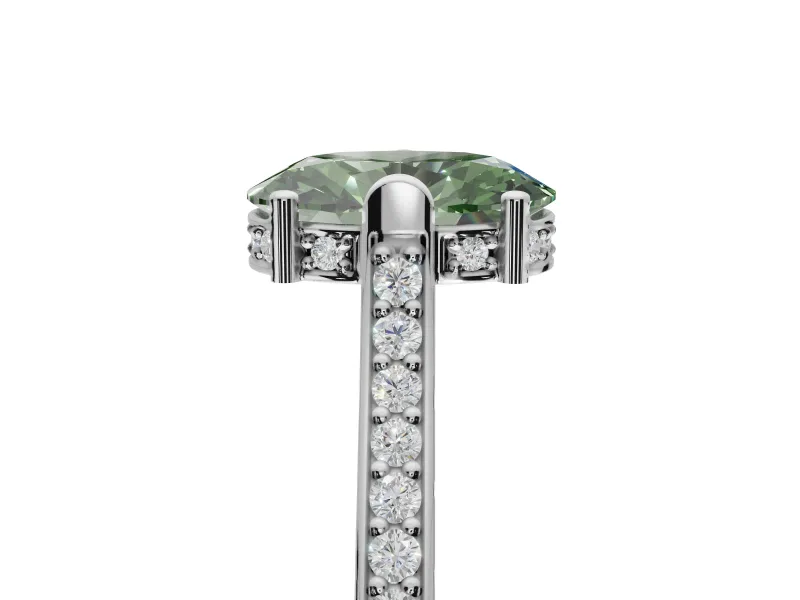 Oval Vintage Cathedral Engagement Ring Setting for a Fancy Green Lab-Grown Diamond | Carved Band | Platinum