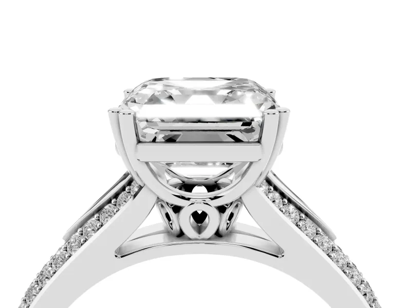 Asscher Cut Pave Split Shank Engagement Ring Setting | Double Claw Prongs | White Gold