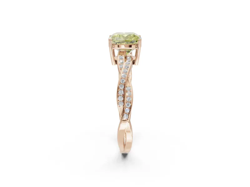 Cushion Cut Twisted Pavé Solitaire Engagement Ring Setting for a Fancy Yellow Lab-Grown Diamond | Rose Gold