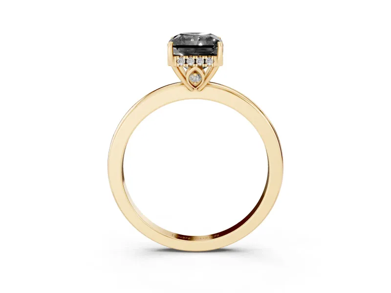 Radiant Cut Hidden Halo Engagement Ring Setting for a Black Center | Thin Band | Yellow Gold
