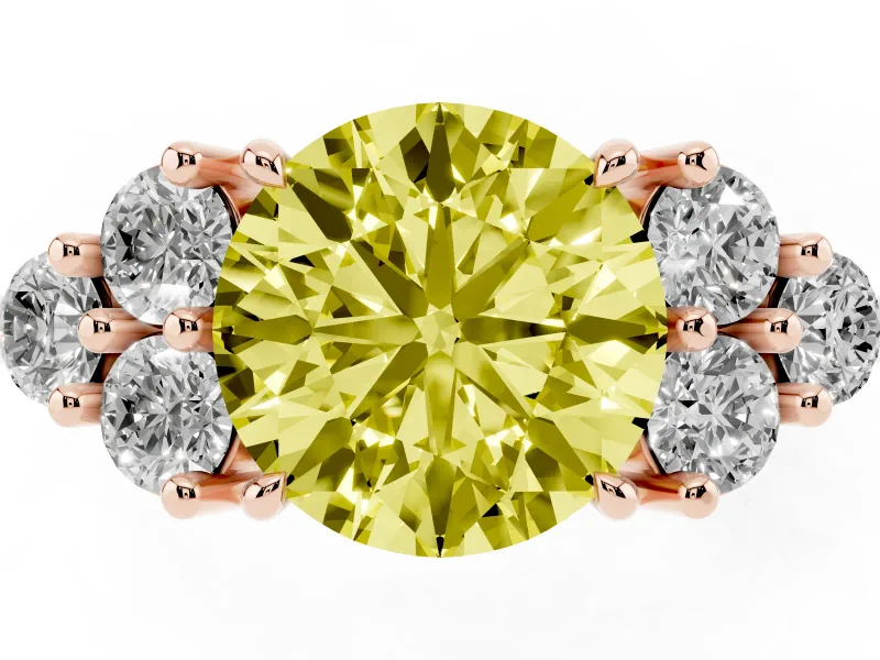 Round Cluster Side Stone Engagement Ring Setting for a Fancy Yellow Lab-Grown Diamond | Rose Gold