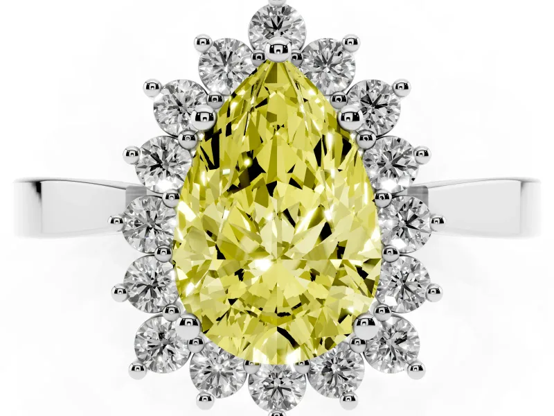 Pear-Shaped Scalloped Halo Engagement Ring Setting for a Fancy Yellow Lab-Grown Diamond | Sterling Silver
