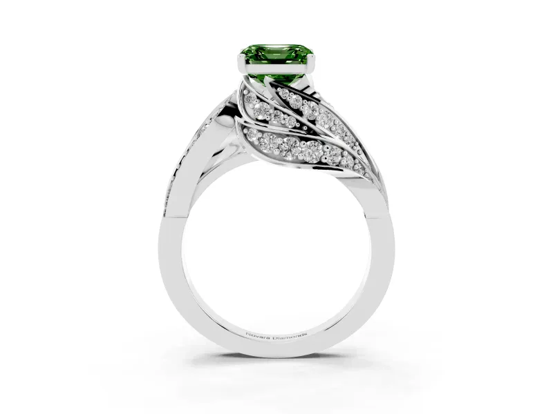 Asscher Cut Bypass Hidden Halo Engagement Ring Setting for a Fancy Green Lab-Grown Diamond | Graduated Pavé | Platinum