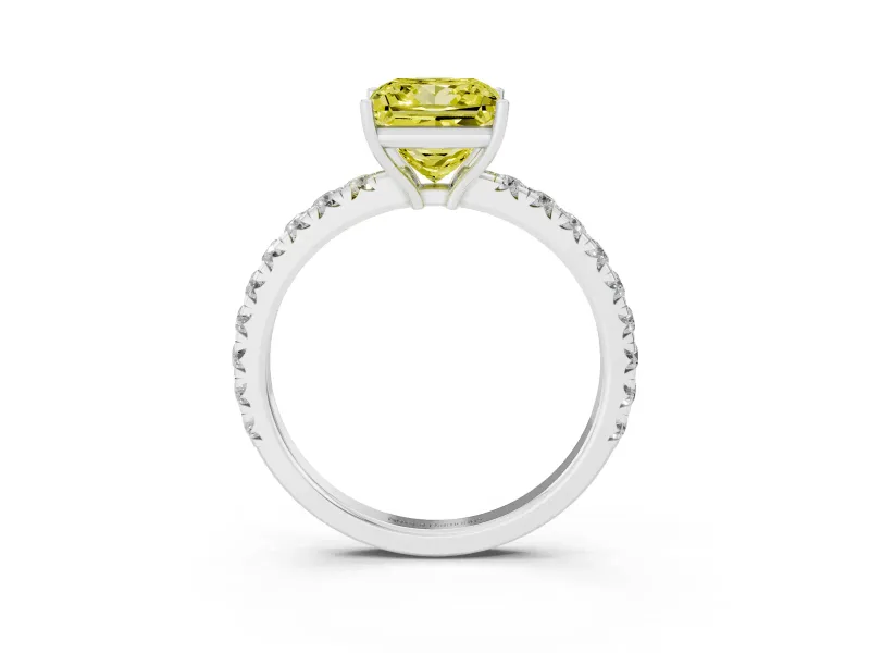 Princess Cut Pave Engagement Ring Setting for a Fancy Yellow Lab-Grown Diamond | Shared Prong Band | Sterling Silver