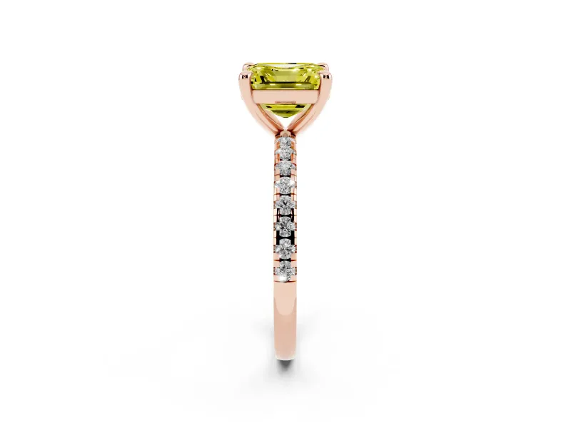 Asscher Cut Petite Pavé Solitaire Engagement Ring Setting for a Fancy Yellow Lab-Grown Diamond | Slim Band | Rose Gold
