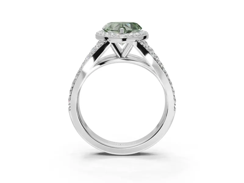 Heart-Shaped Halo Engagement Ring Setting for a Fancy Green Lab-Grown Diamond | Sterling Silver - Design NV-24520