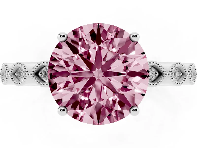Fancy Pink Round Cut Diamond Solitaire Ring Set in Silver with Infinity Twist Pavé Band