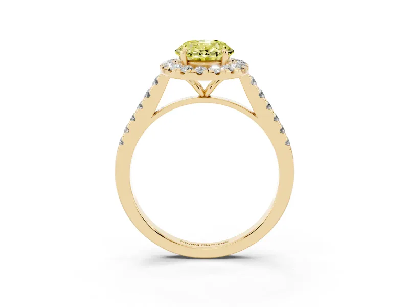 Oval Halo Engagement Ring Setting for a Fancy Yellow Lab-Grown Diamond | Pave Shoulders | Yellow Gold