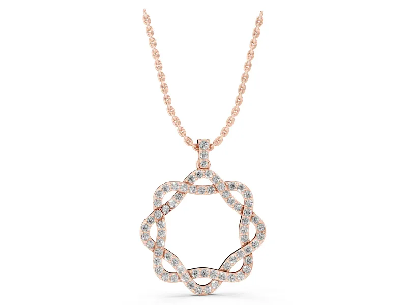 Round Lab-Grown Diamond Pavé Woven Circle Pendant Necklace | Pavé Bail | Rose Gold