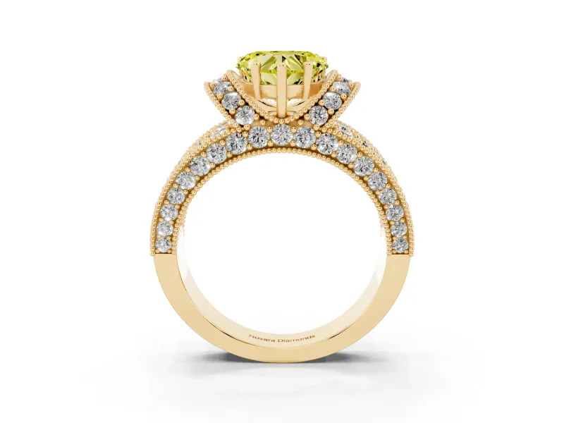 Heart-Shaped Vintage Pave Engagement Ring Setting for a Fancy Yellow Lab-Grown Diamond | Milgrain Edges | Yellow Gold