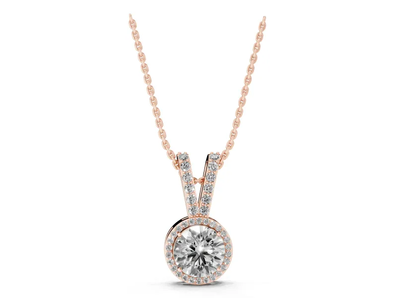 Round Lab-Grown Diamond Halo Pendant Necklace | Rose Gold