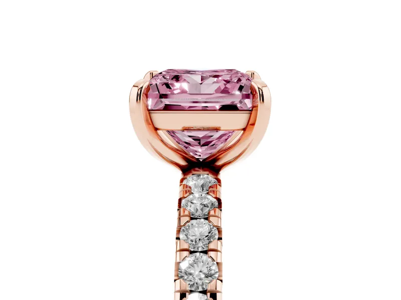Princess Cut Pavé Solitaire Engagement Ring Setting for a Fancy Pink Lab-Grown Diamond | Shared Prong Band | Rose Gold