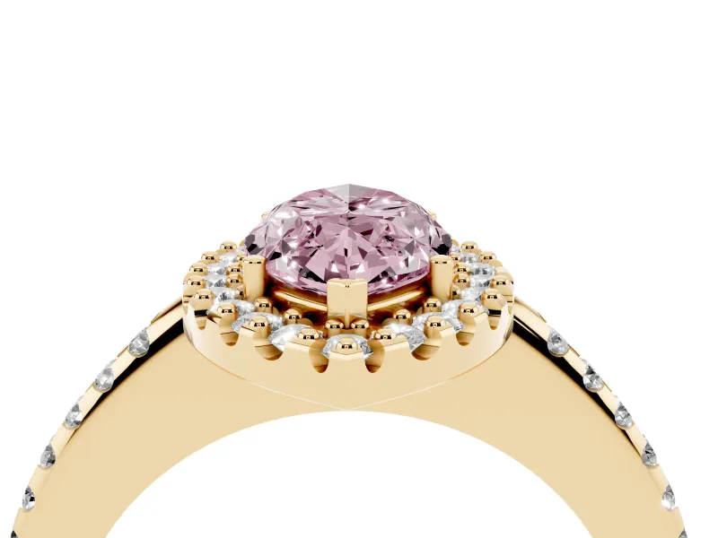 Marquise Pave Halo Engagement Ring Setting for a Fancy Pink Lab-Grown Diamond | Pave Band | Yellow Gold