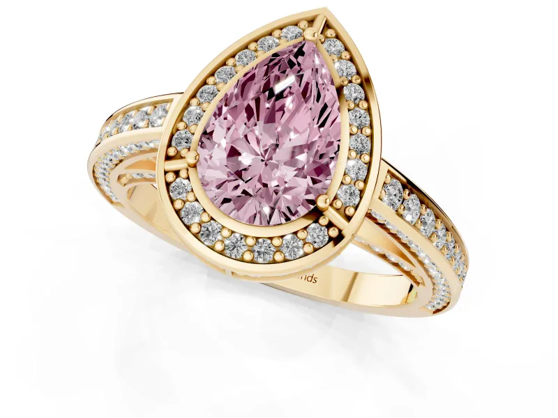 Pear-Shaped Sectioned Halo Engagement Ring Setting for a Fancy Pink Lab-Grown Diamond | Yellow Gold