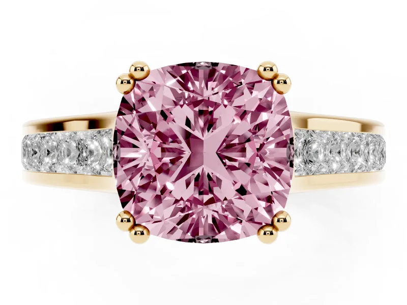 Cushion Cut Channel Engagement Ring Setting for a Fancy Pink Lab-Grown Diamond | Yellow Gold - Design NV-24671