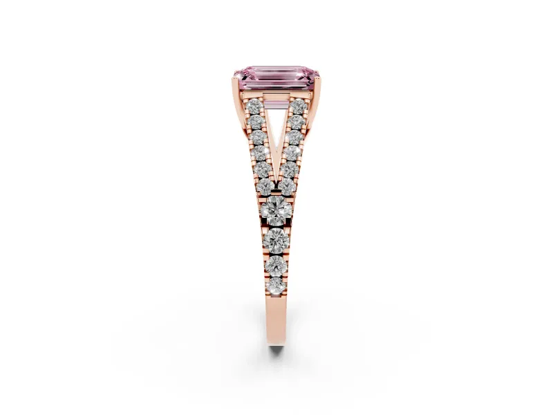Emerald Cut Graduated Split Shank Engagement Ring Setting for a Fancy Pink Lab-Grown Diamond | Rose Gold