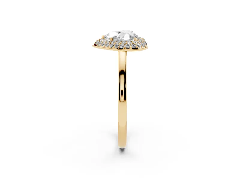 Heart-Shaped Pave Halo Engagement Ring Setting | Slim Plain Band | Yellow Gold