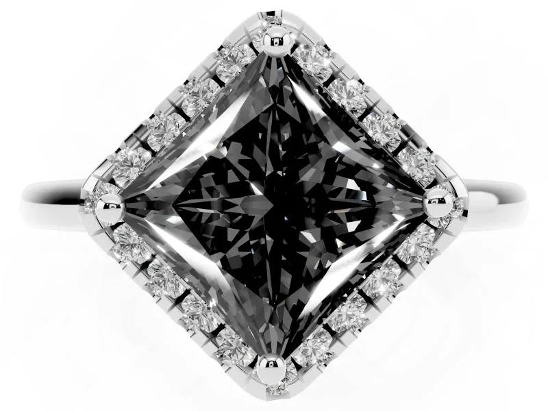 Princess Cut Halo Engagement Ring Setting for a Black Center | Plain Polished Band | White Gold
