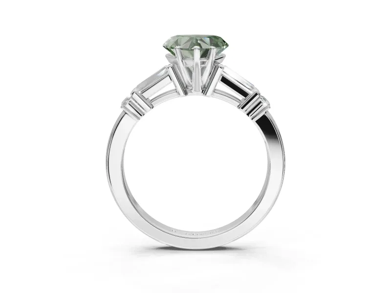 Heart-Shaped Tapered Baguette Engagement Ring Setting for a Fancy Green Lab-Grown Diamond | Platinum