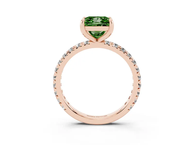 Princess Cut Pavé Solitaire Engagement Ring Setting for a Fancy Green Lab-Grown Diamond | Shared Prong Band | Rose Gold