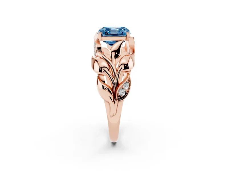 Asscher Cut Leaf Bypass Engagement Ring Setting for a Fancy Blue Lab-Grown Diamond | Rose Gold