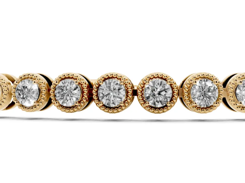 Round Lab-Grown Diamond Bezel Tennis Bracelet | Milgrain Edges | Yellow Gold