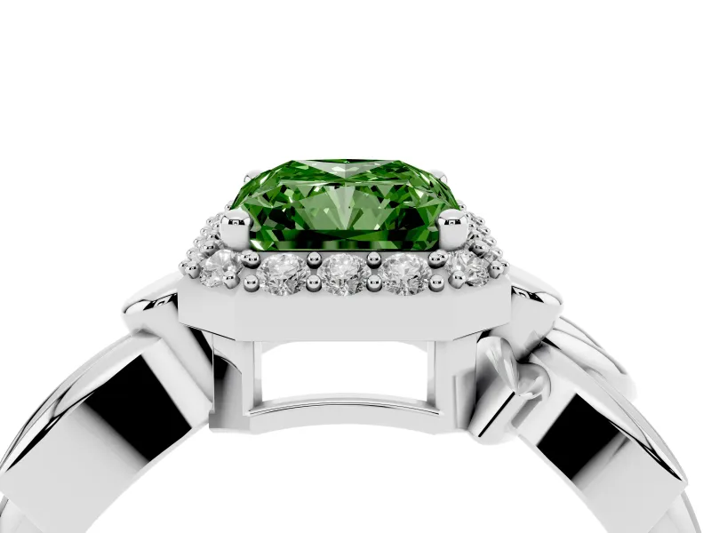 Radiant Cut Floral Halo Engagement Ring Setting for a Fancy Green Lab-Grown Diamond | Platinum