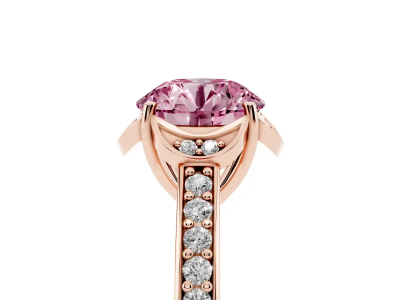 Round Floral Pavé Engagement Ring Setting for a Fancy Pink Lab-Grown Diamond | Rose Gold