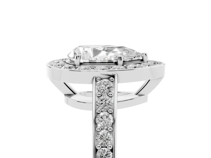 Pear Cut Diamond Halo Pavé Engagement Ring Set in Silver with Bezel Setting
