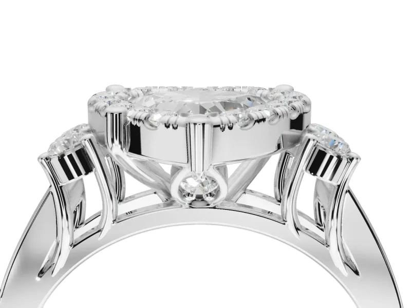 Heart-Shaped Halo Side Cluster Engagement Ring Setting | Graduated Channel Band | White Gold