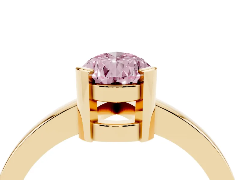 Fancy Pink Pear Cut Diamond Solitaire Ring Set in Yellow gold with Prong Head and Smooth Polished Band