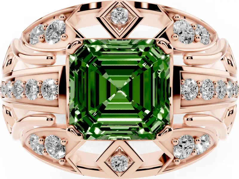 Asscher Cut Art Deco Engagement Ring Setting for a Fancy Green Lab-Grown Diamond | Rose Gold