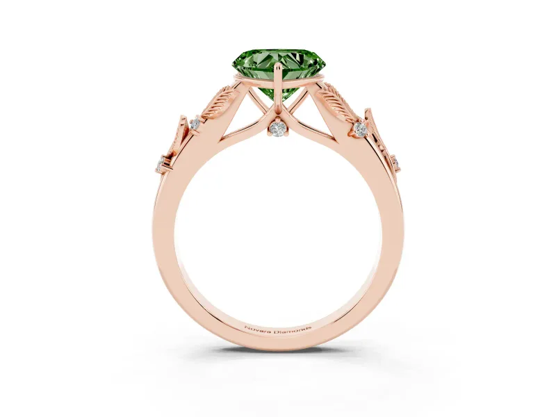 Heart-Shaped Leaf Solitaire Engagement Ring Setting for a Fancy Green Lab-Grown Diamond | Rose Gold