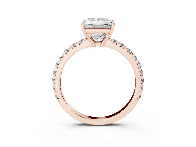 Princess Cut Pave Engagement Ring Setting | Shared Prong Band | Rose Gold