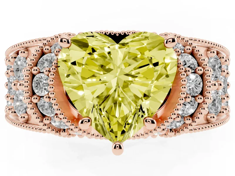 Heart-Shaped Vintage Pave Engagement Ring Setting for a Fancy Yellow Lab-Grown Diamond | Milgrain Edges | Rose Gold