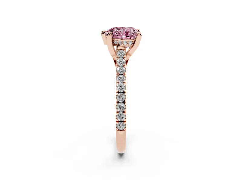 Heart-Shaped Hidden Halo Pave Engagement Ring Setting for a Fancy Pink Lab-Grown Diamond | Claw Prongs | Rose Gold