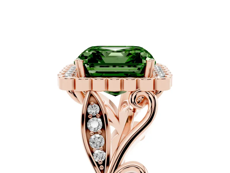 Asscher Cut Leaf Halo Engagement Ring Setting for a Fancy Green Lab-Grown Diamond | Rose Gold