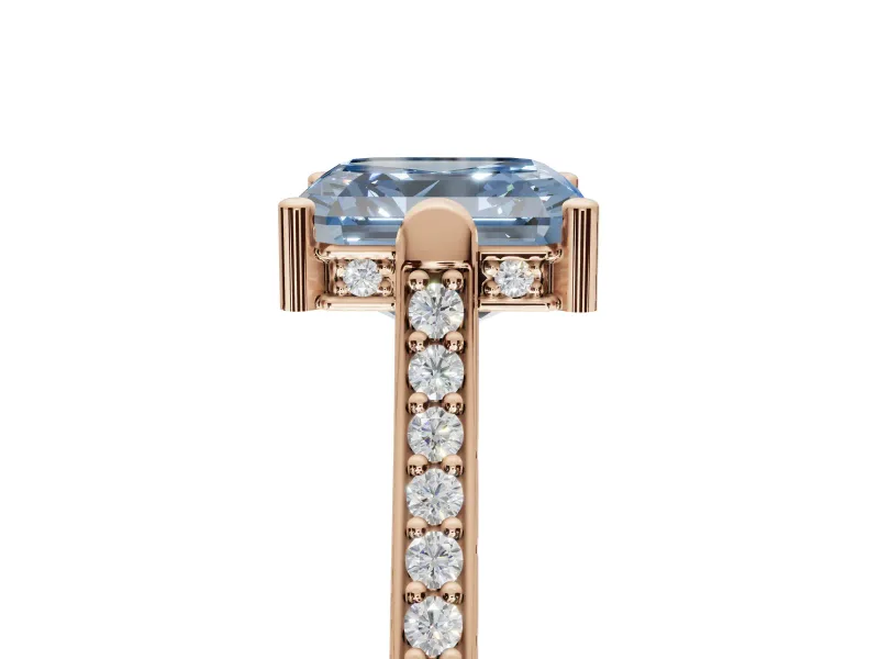 Asscher Cut Vintage Cathedral Engagement Ring Setting for a Fancy Blue Lab-Grown Diamond | Carved Band | Rose Gold