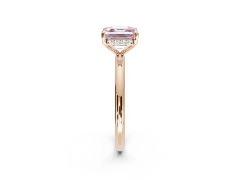 Asscher Cut Hidden Halo Ring Setting for a Fancy Pink Lab-Grown Diamond | Rose Gold