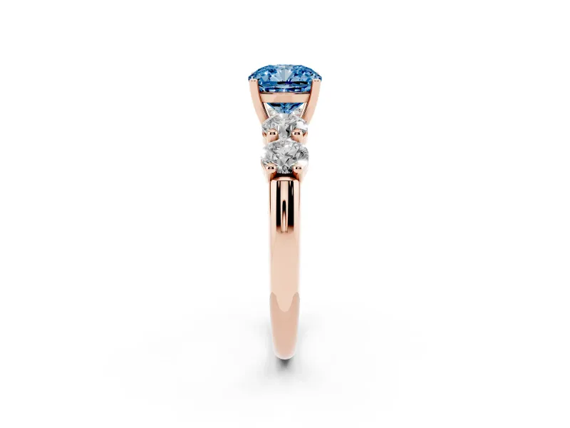 Cushion Cut Five Stone Engagement Ring Setting for a Fancy Blue Lab-Grown Diamond | Prong Set Side Stones | Rose Gold