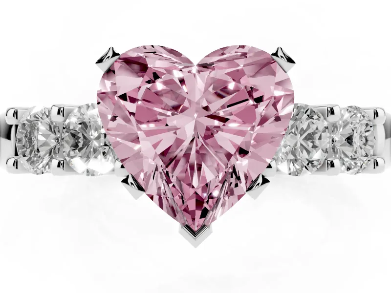 Heart-Shaped Five Stone Engagement Ring Setting for a Fancy Pink Lab-Grown Diamond | White Gold