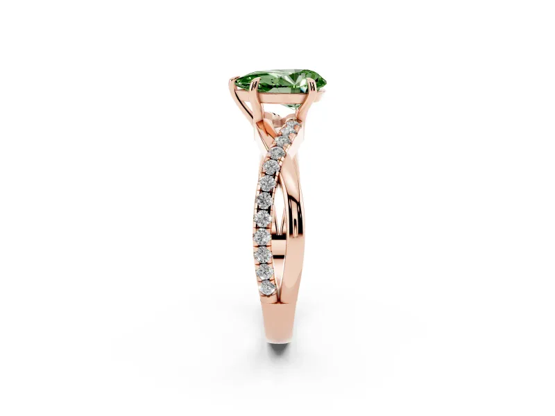 Pear-Shaped Crossover Engagement Ring Setting for a Fancy Green Lab-Grown Diamond | Rose Gold
