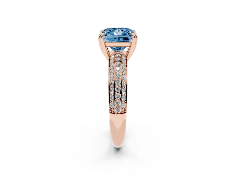 Princess Cut Three Row Pave Engagement Ring Setting for a Fancy Blue Lab-Grown Diamond | Rose Gold