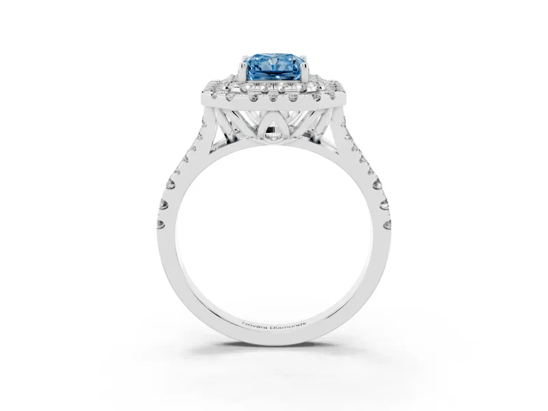 Radiant Cut Halo Split Shank Engagement Ring Setting for a Fancy Blue Lab-Grown Diamond | Sterling Silver