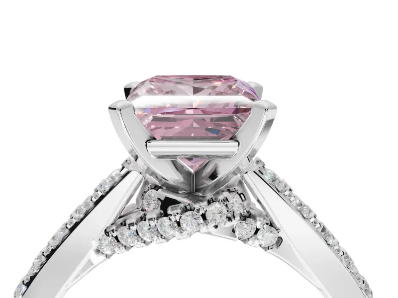 Princess Cut Pavé Engagement Ring Setting for a Fancy Pink Lab-Grown Diamond | Crossover Gallery | Sterling Silver