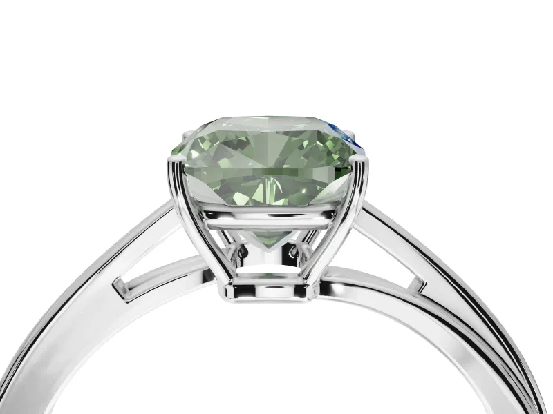 Cushion Cut Bypass Solitaire Engagement Ring Setting for a Fancy Green Lab-Grown Diamond | Sterling Silver