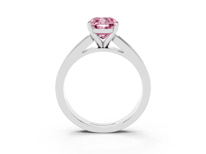 Fancy Pink Cushion Cut Diamond Solitaire Ring Set in White gold with Channel-Set Band and Prong Setting