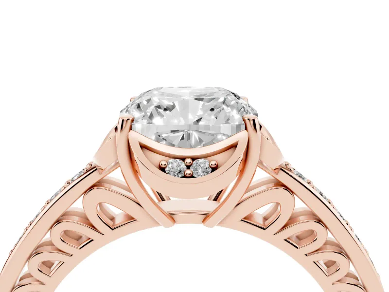 Cushion Cut Floral Pavé Engagement Ring Setting | Petal Accents | Rose Gold