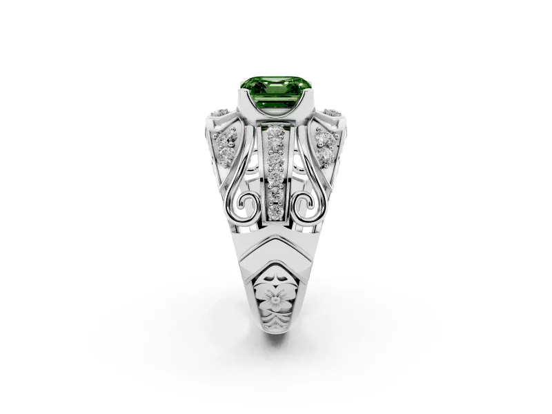 Asscher Cut Art Deco Engagement Ring Setting for a Fancy Green Lab-Grown Diamond | Platinum
