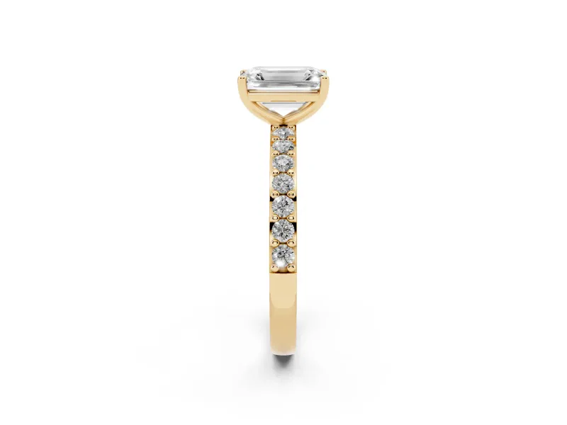 Emerald Cut Pavé Solitaire Engagement Ring Setting | Single Row Band | Yellow Gold